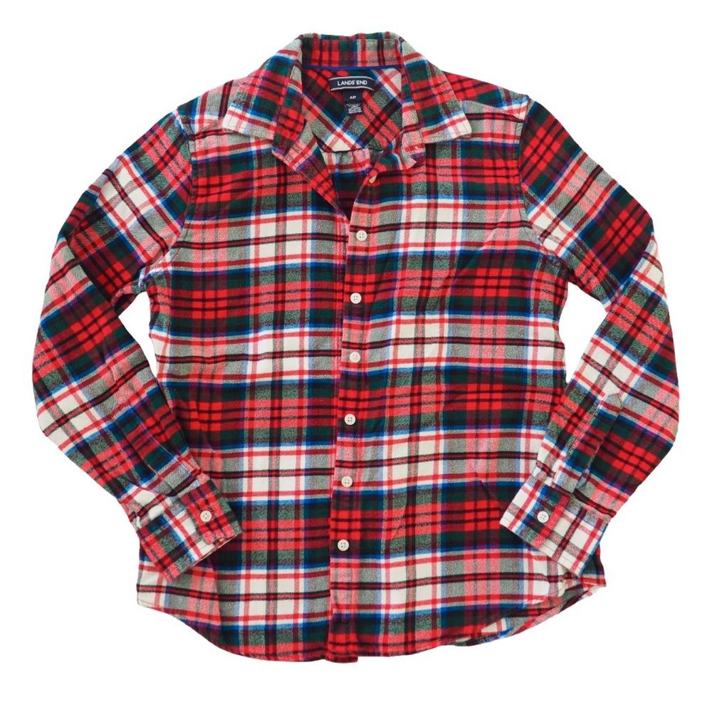 Lands' End Women’s Multicolor Plaid Flannel Long Sleeve Shirt